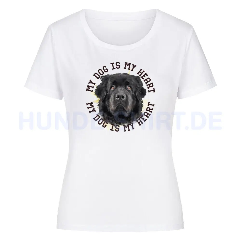 Premium Organic Damen-Shirt "Neufundländer schwarz HEART" Weiß – hunde-shirt.de