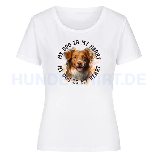 Premium Organic Damen-Shirt "Nova Scotia Duck Tolling Retriever HEART" Weiß – hunde-shirt.de