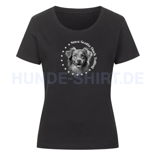 Premium Organic Damen-Shirt "Nova Scotia Duck Tolling Retriever Rounded" Schwarz – hunde-shirt.de