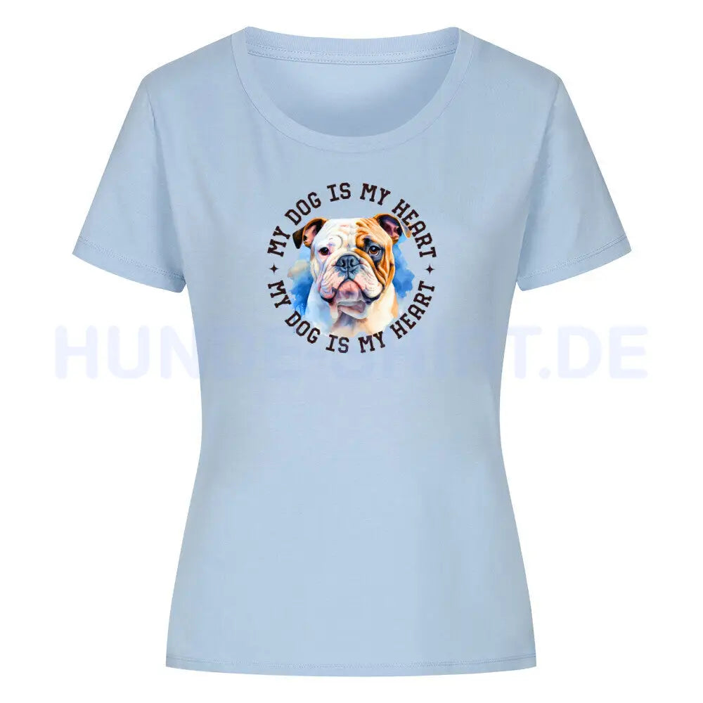 Premium Organic Damen-Shirt "Old English Bulldog HEART" Sky Blue – hunde-shirt.de