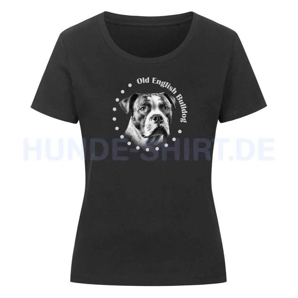 Premium Organic Damen-Shirt "Old English Bulldog Rounded" Schwarz – hunde-shirt.de