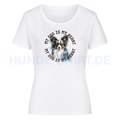 Premium Organic Damen-Shirt "Papillon HEART 2" Weiß – hunde-shirt.de