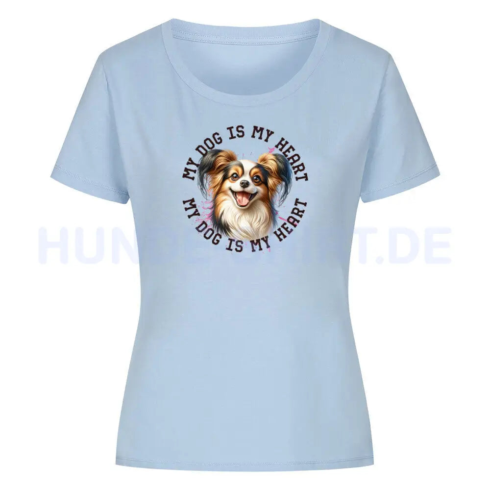 Premium Organic Damen-Shirt "Papillon HEART" Sky Blue – hunde-shirt.de