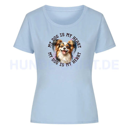 Premium Organic Damen-Shirt "Papillon HEART" Sky Blue – hunde-shirt.de