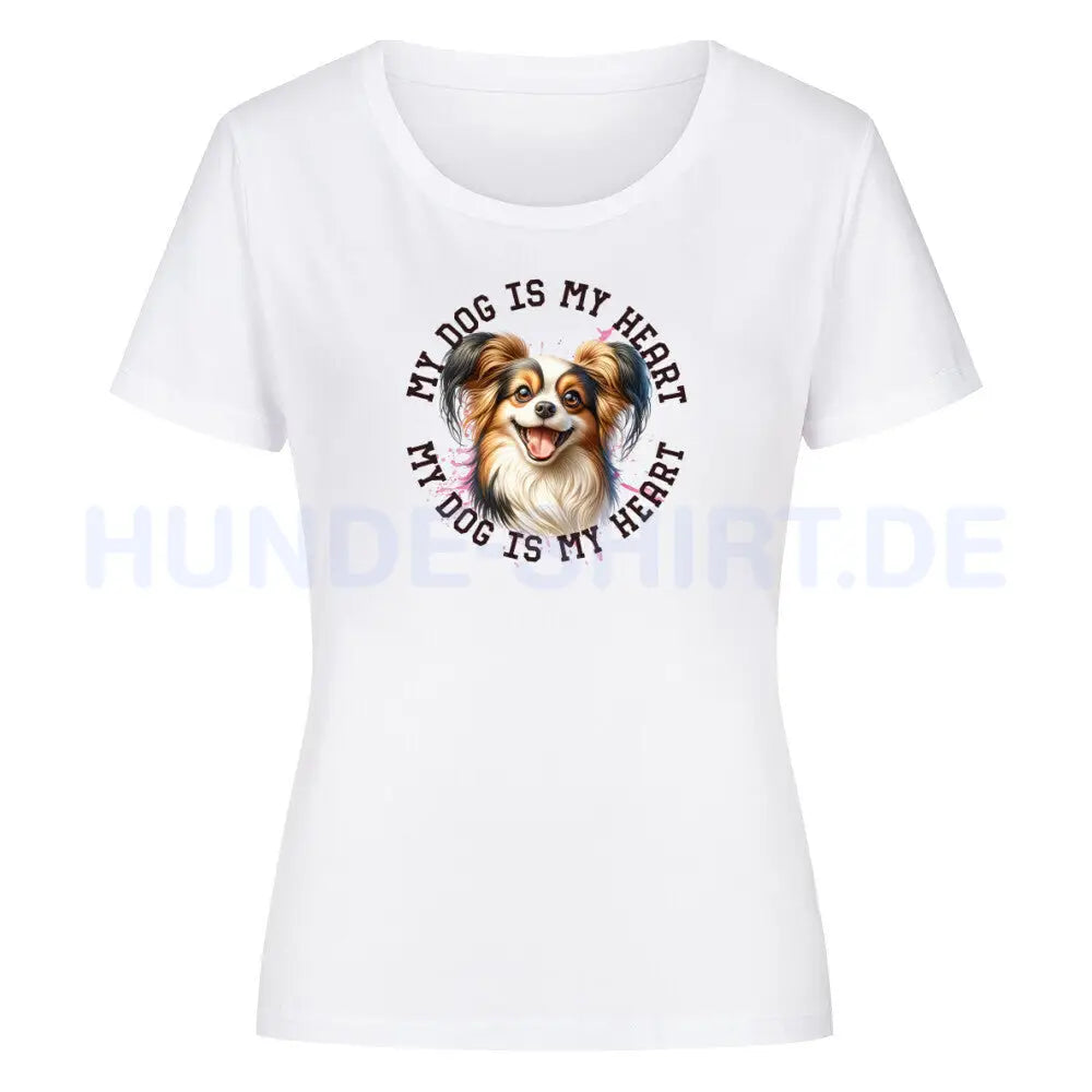 Premium Organic Damen-Shirt "Papillon HEART" Weiß – hunde-shirt.de