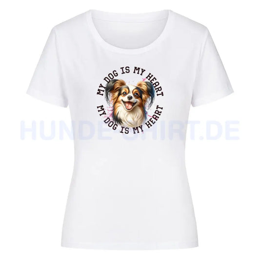 Premium Organic Damen-Shirt "Papillon HEART" Weiß – hunde-shirt.de