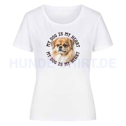 Premium Organic Damen-Shirt "Pekingese HEART" Weiß – hunde-shirt.de