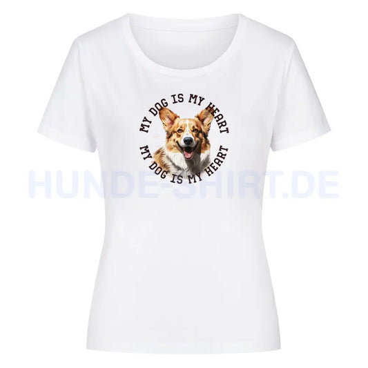 Premium Organic Damen-Shirt "Pembroke Welsh Corgi HEART" Weiß – hunde-shirt.de