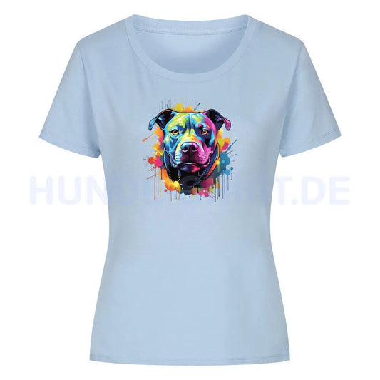 Premium Organic Damen-Shirt "Pit Bull - Splash" Sky Blue – hunde-shirt.de