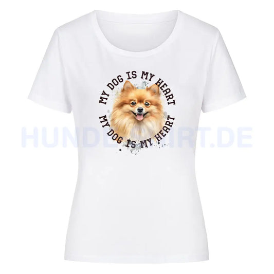 Premium Organic Damen-Shirt "Pomeranian braun HEART" Weiß – hunde-shirt.de