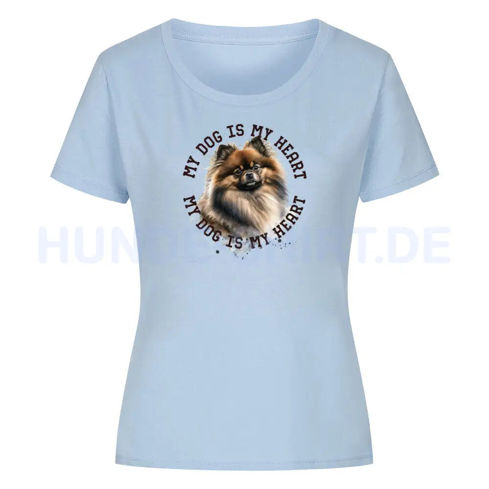 Premium Organic Damen-Shirt "Pomeranian gewolkt HEART" Sky Blue – hunde-shirt.de