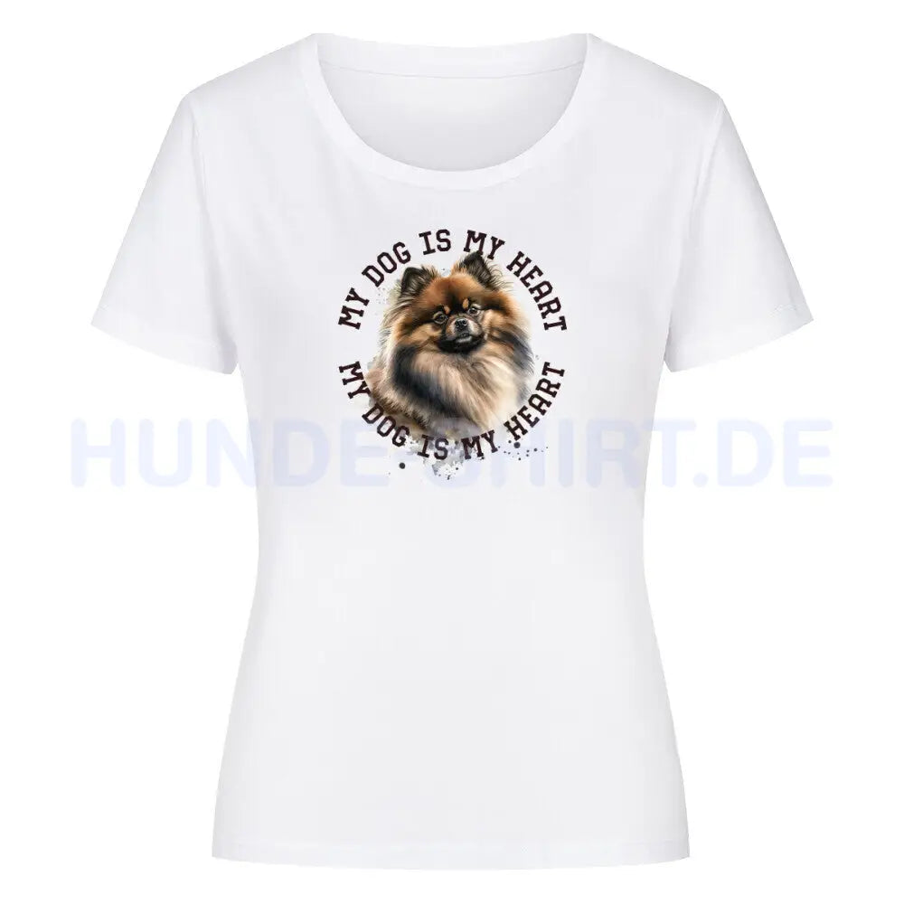 Premium Organic Damen-Shirt "Pomeranian gewolkt HEART" Weiß – hunde-shirt.de