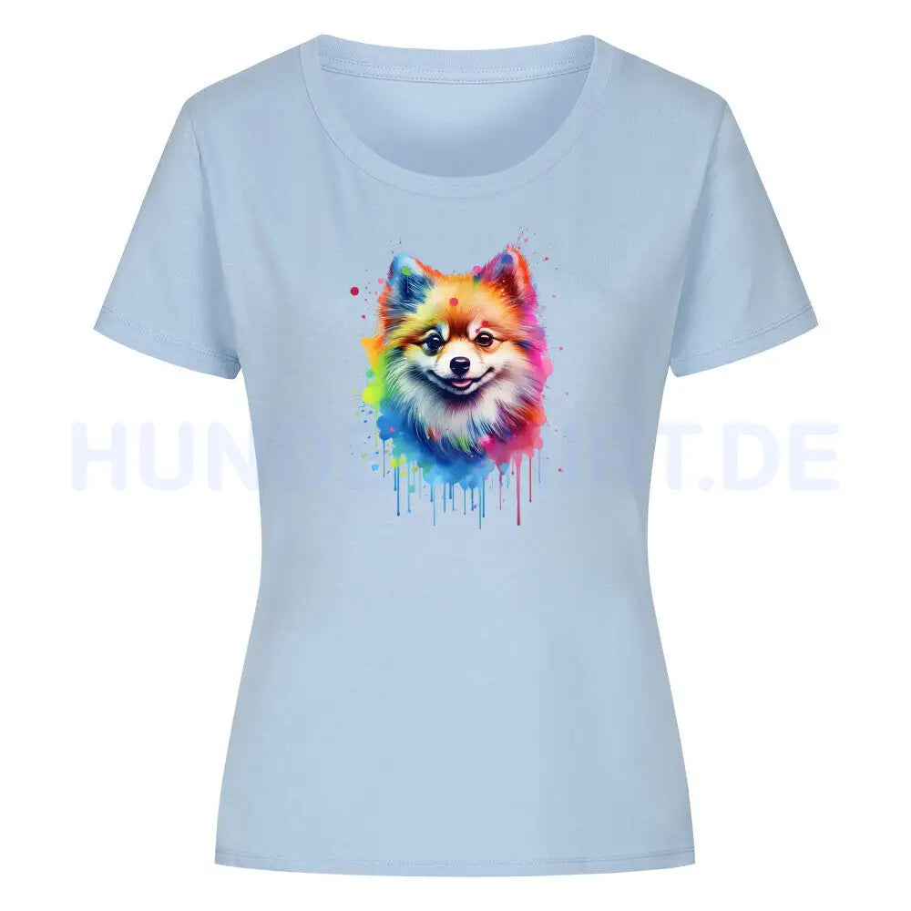 Premium Organic Damen-Shirt "Pomeranian Paint" Sky Blue – hunde-shirt.de