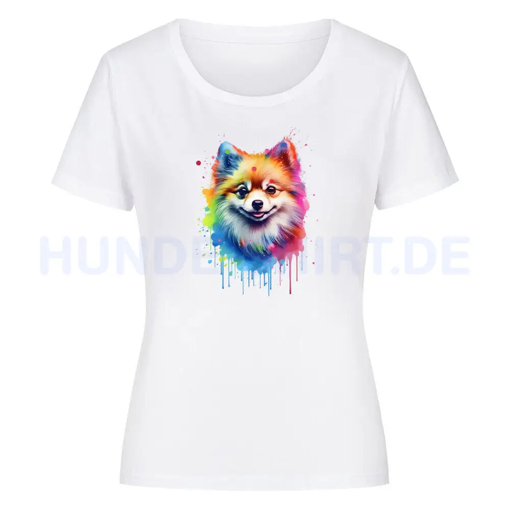 Premium Organic Damen-Shirt "Pomeranian Paint" Weiß – hunde-shirt.de