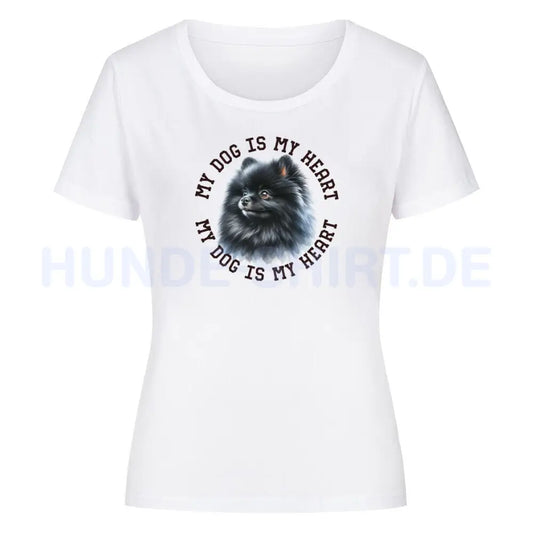 Premium Organic Damen-Shirt "Pomeranian schwarz HEART" Weiß – hunde-shirt.de