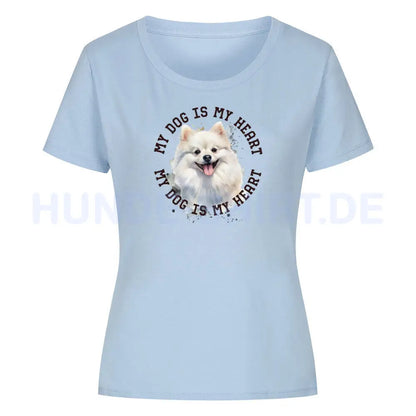 Premium Organic Damen-Shirt "Pomeranian weiß HEART" Sky Blue – hunde-shirt.de