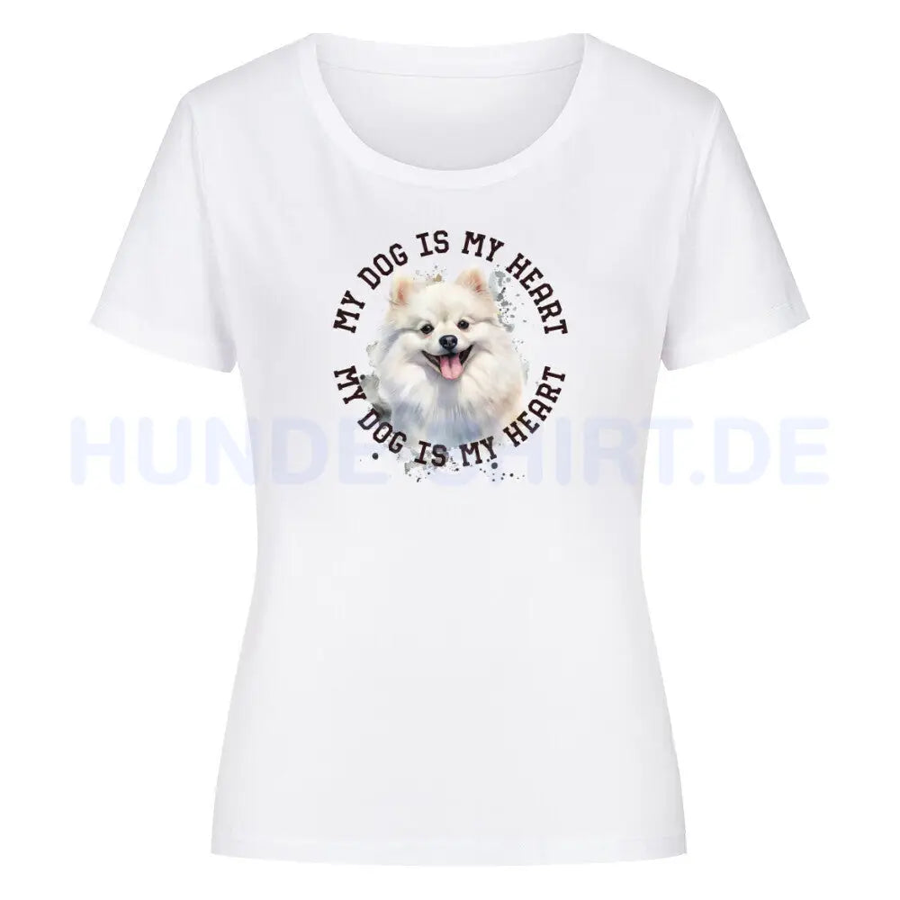 Premium Organic Damen-Shirt "Pomeranian weiß HEART" Weiß – hunde-shirt.de