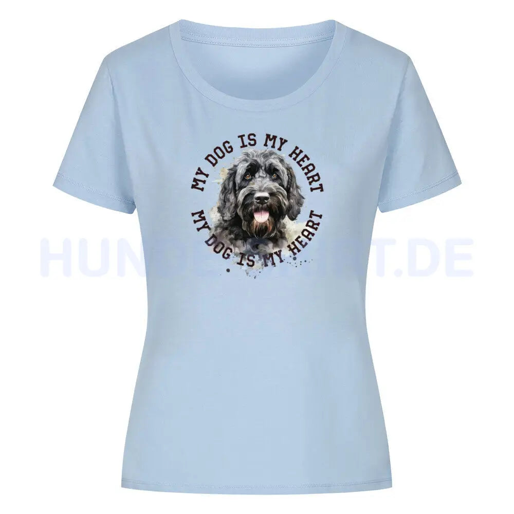 Premium Organic Damen-Shirt "Portugiesischer Wasserhund HEART" Sky Blue – hunde-shirt.de