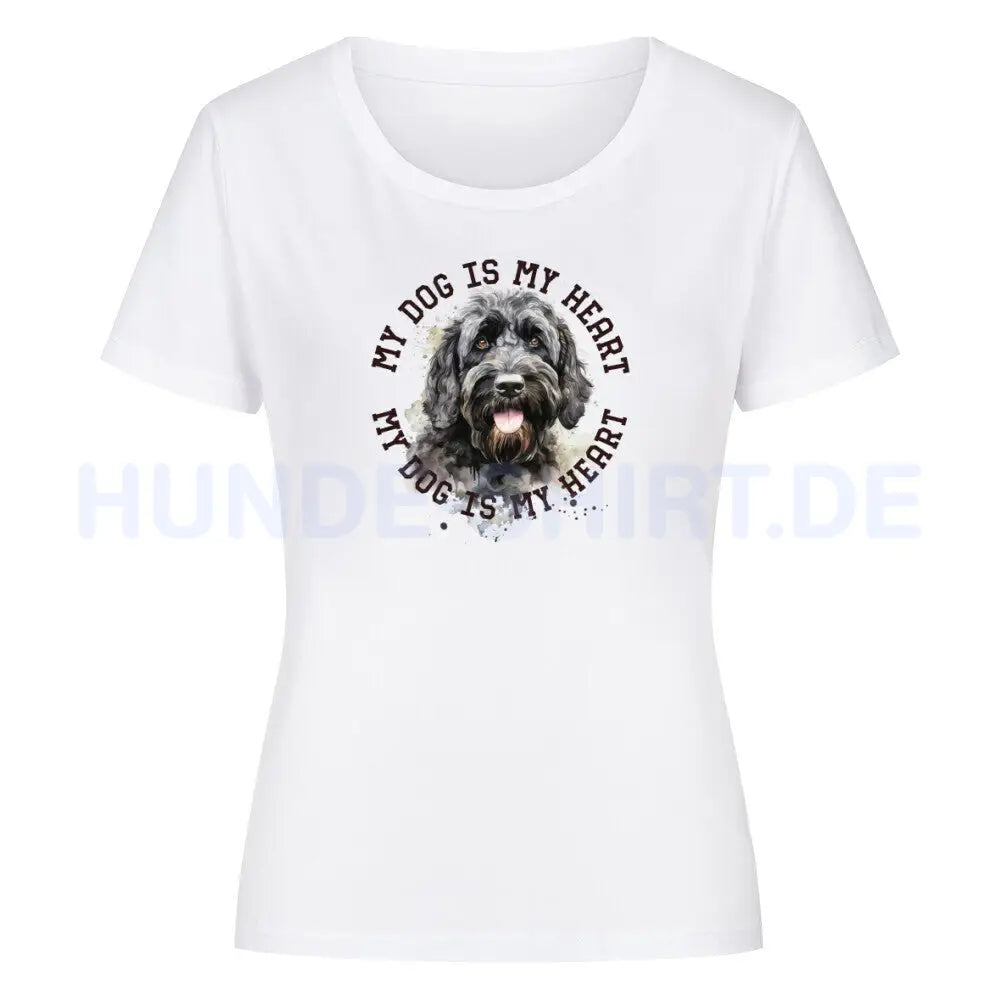 Premium Organic Damen-Shirt "Portugiesischer Wasserhund HEART" Weiß – hunde-shirt.de