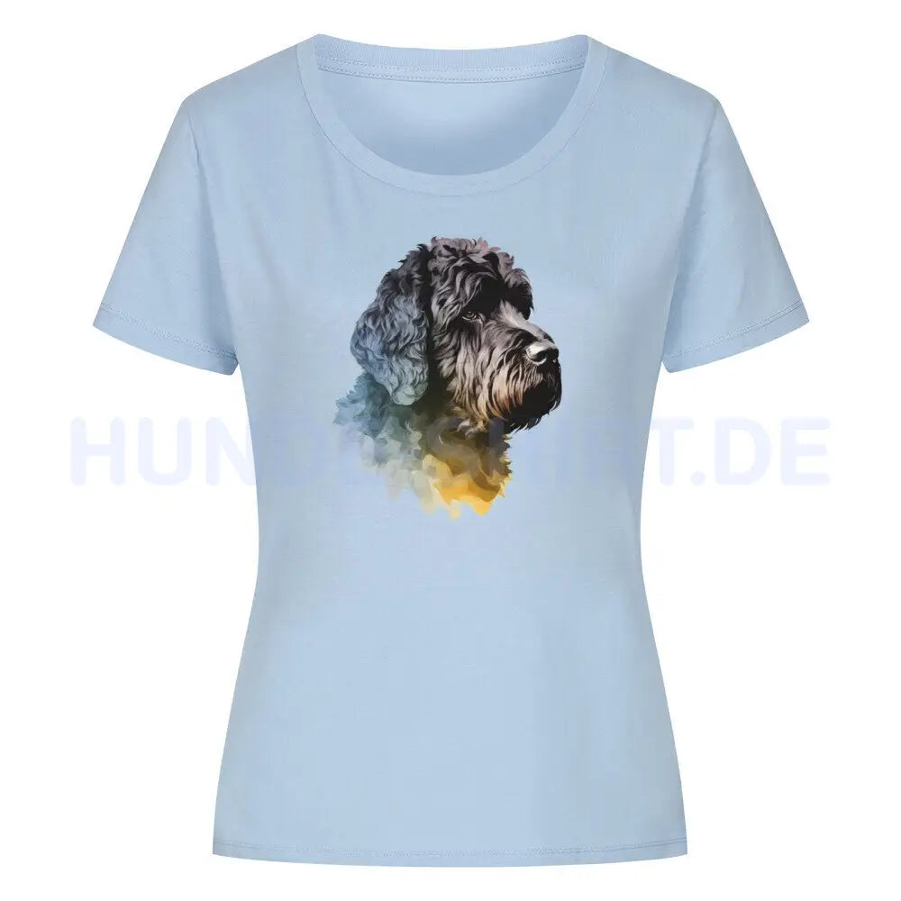 Premium Organic Damen-Shirt "Portugiesischer Wasserhund Portrait" Sky Blue – hunde-shirt.de