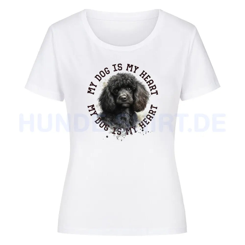 Premium Organic Damen-Shirt "Pudel schwarz HEART" Weiß – hunde-shirt.de