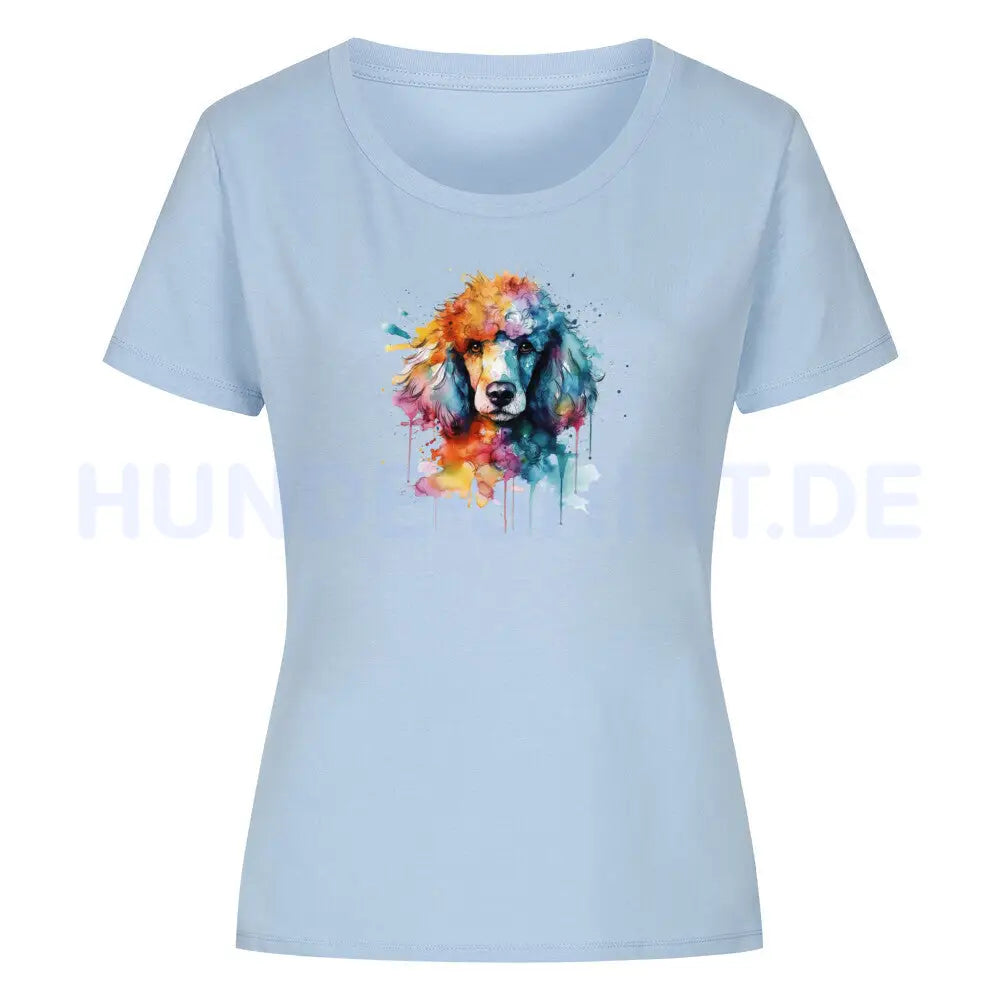 Premium Organic Damen-Shirt "Pudel Splash" Sky Blue – hunde-shirt.de