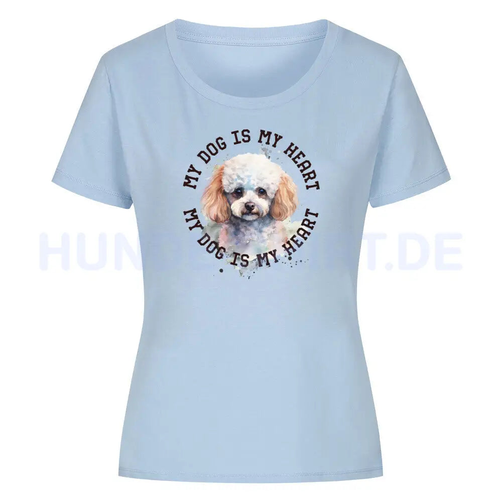 Premium Organic Damen-Shirt "Pudel weiß-braun HEART" Sky Blue – hunde-shirt.de