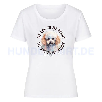 Premium Organic Damen-Shirt "Pudel weiß-braun HEART" Weiß – hunde-shirt.de