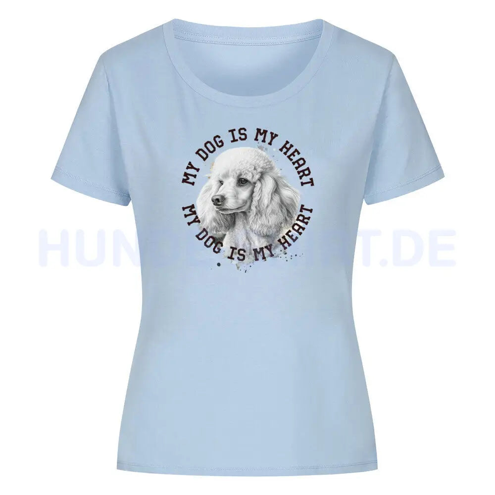 Premium Organic Damen-Shirt "Pudel weiß HEART" Sky Blue – hunde-shirt.de