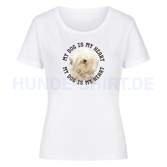 Premium Organic Damen-Shirt "Puli HEART" Weiß – hunde-shirt.de