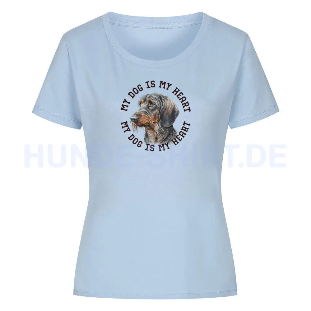 Premium Organic Damen-Shirt "Rauhaar Dackel HEART" Sky Blue – hunde-shirt.de