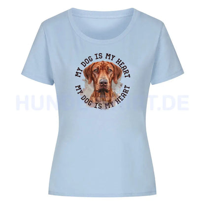 Premium Organic Damen-Shirt "Rhodesian Ridgeback HEART 2" Sky Blue – hunde-shirt.de