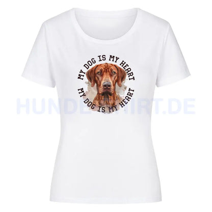 Premium Organic Damen-Shirt "Rhodesian Ridgeback HEART 2" Weiß – hunde-shirt.de