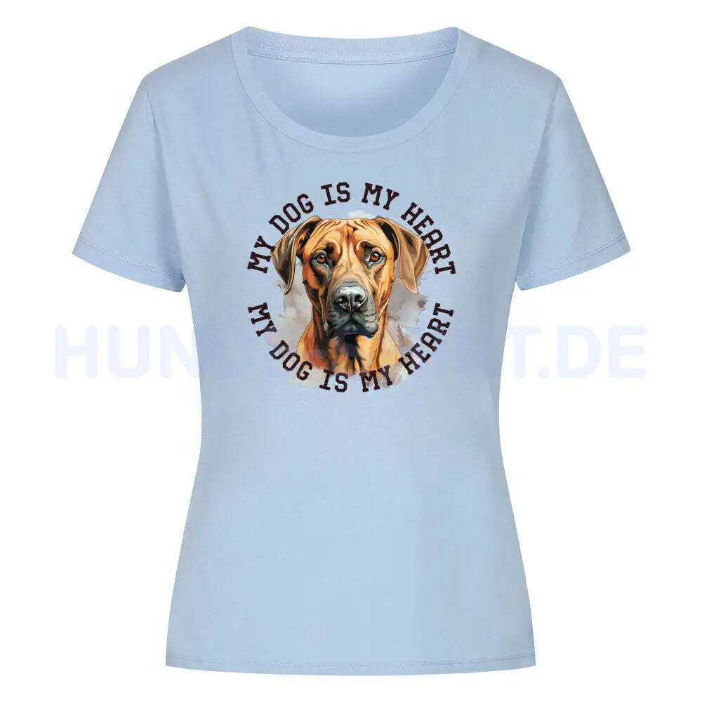 Premium Organic Damen-Shirt "Rhodesian Ridgeback HEART" Sky Blue – hunde-shirt.de