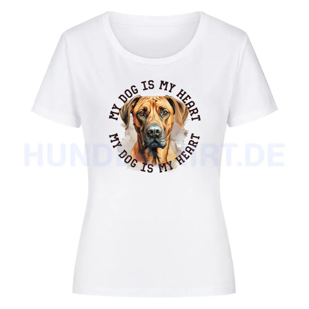 Premium Organic Damen-Shirt "Rhodesian Ridgeback HEART" Weiß – hunde-shirt.de