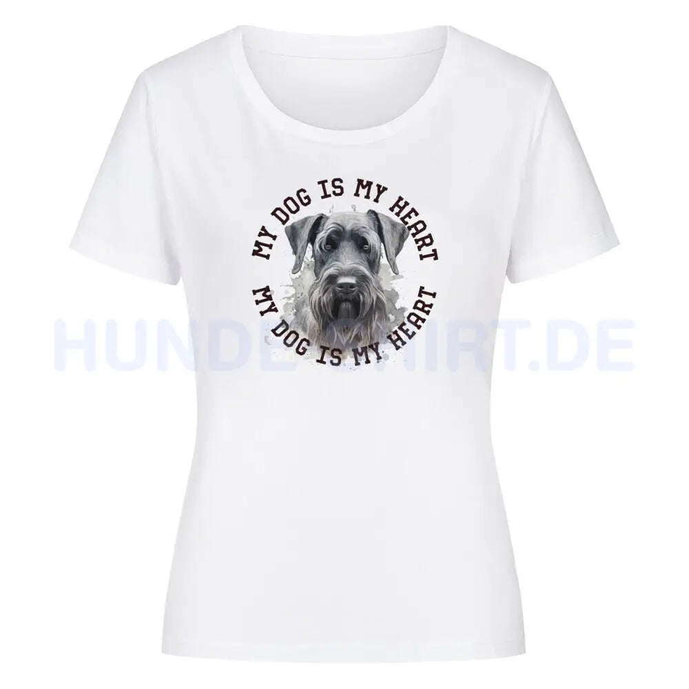 Premium Organic Damen-Shirt "Riesenschnauzer HEART" Weiß – hunde-shirt.de