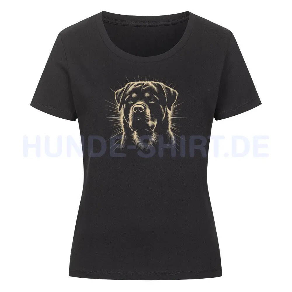 Premium Organic Damen-Shirt "Rottweiler Beige Shine" Schwarz – hunde-shirt.de