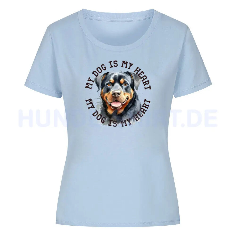 Premium Organic Damen-Shirt "Rottweiler HEART 2" Sky Blue – hunde-shirt.de