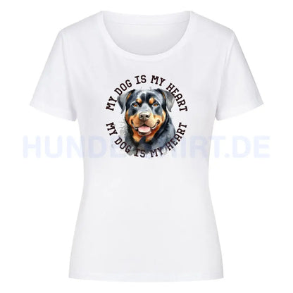 Premium Organic Damen-Shirt "Rottweiler HEART 2" Weiß – hunde-shirt.de