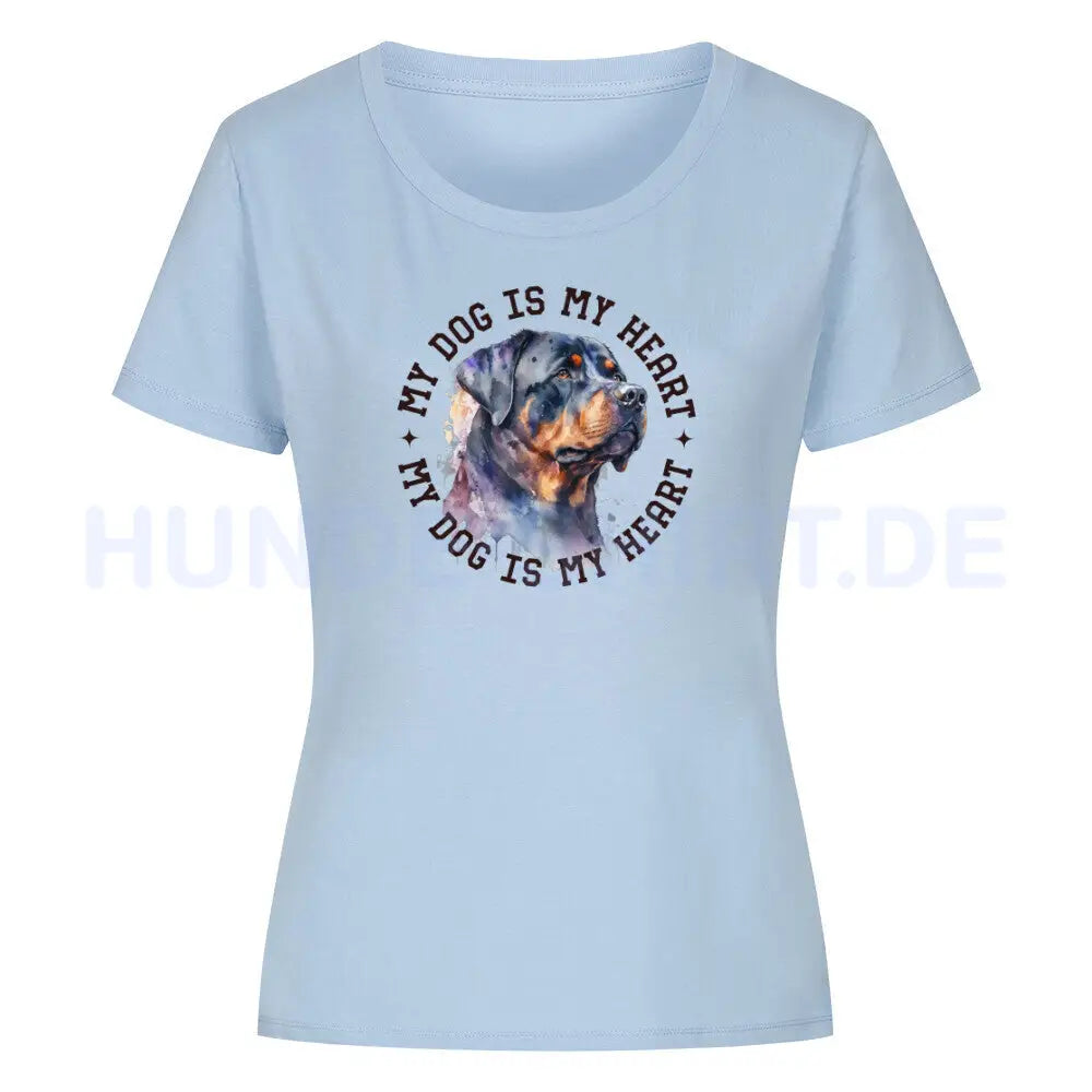 Premium Organic Damen Shirt "Rottweiler HEART" Sky Blue – hunde-shirt.de