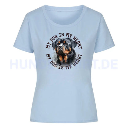 Premium Organic Damen-Shirt "Rottweiler ursprünglich HEART" Sky Blue – hunde-shirt.de