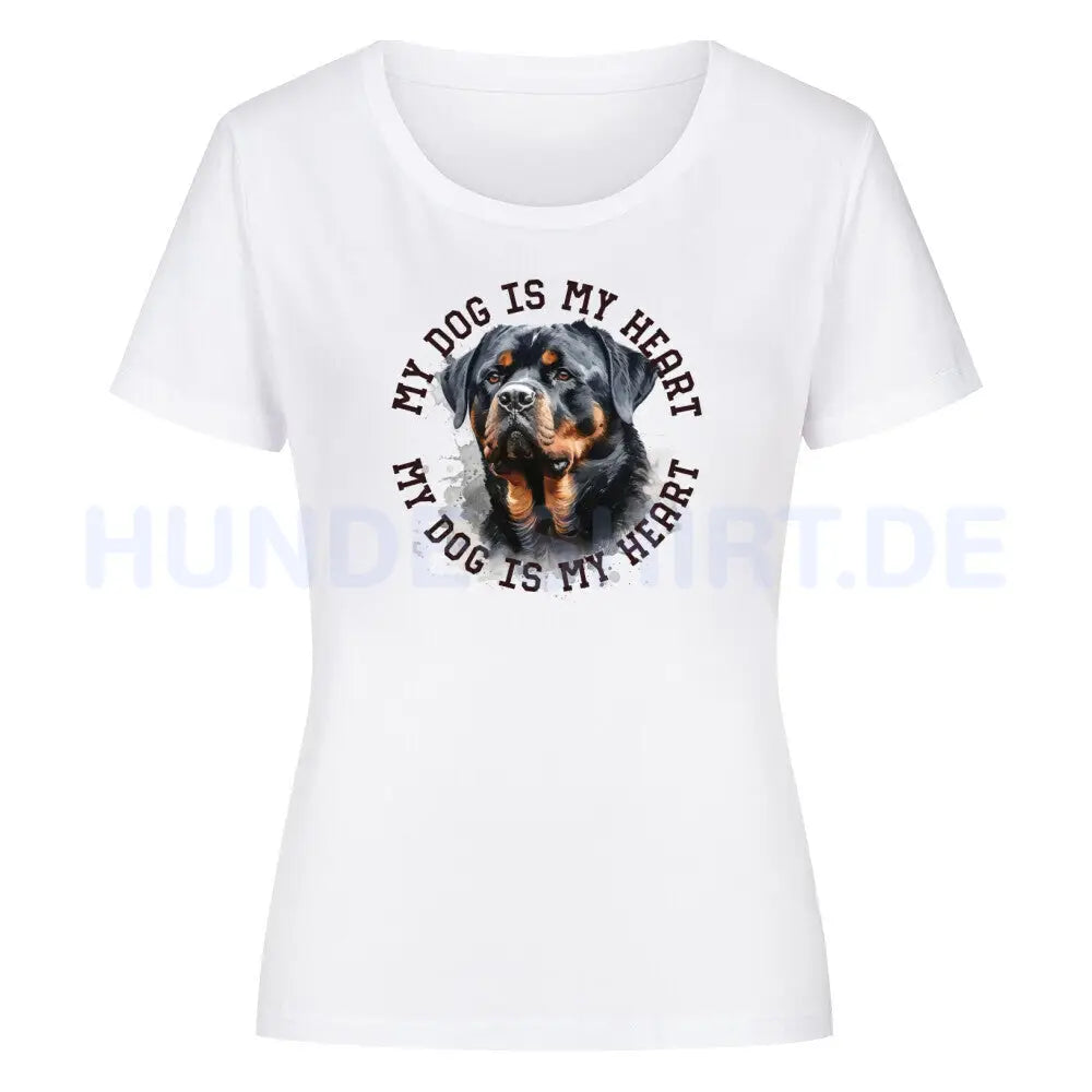 Premium Organic Damen-Shirt "Rottweiler ursprünglich HEART" Weiß – hunde-shirt.de