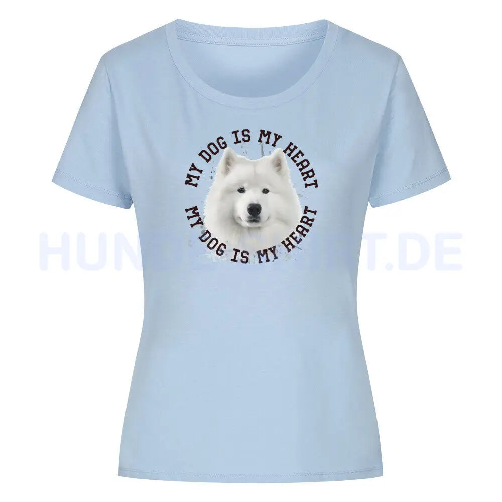 Premium Organic Damen-Shirt "Samoyed HEART 2" Sky Blue – hunde-shirt.de