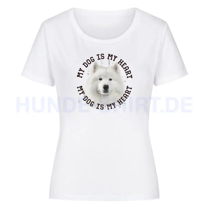 Premium Organic Damen-Shirt "Samoyed HEART 2" Weiß – hunde-shirt.de