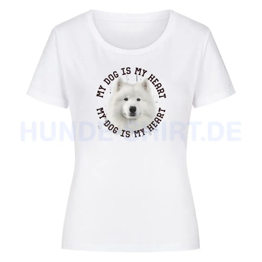 Premium Organic Damen-Shirt "Samoyed HEART 2" Weiß – hunde-shirt.de