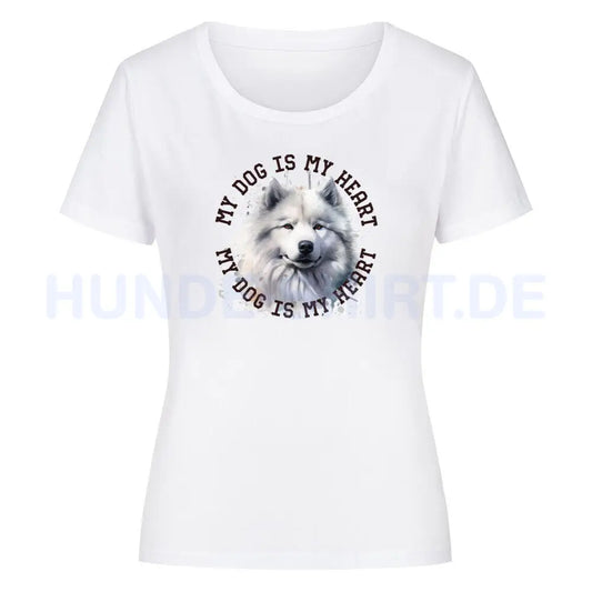 Premium Organic Damen-Shirt "Samoyed Heart" Weiß – hunde-shirt.de