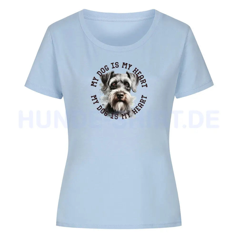 Premium Organic Damen-Shirt "Schnauzer HEART" Sky Blue – hunde-shirt.de