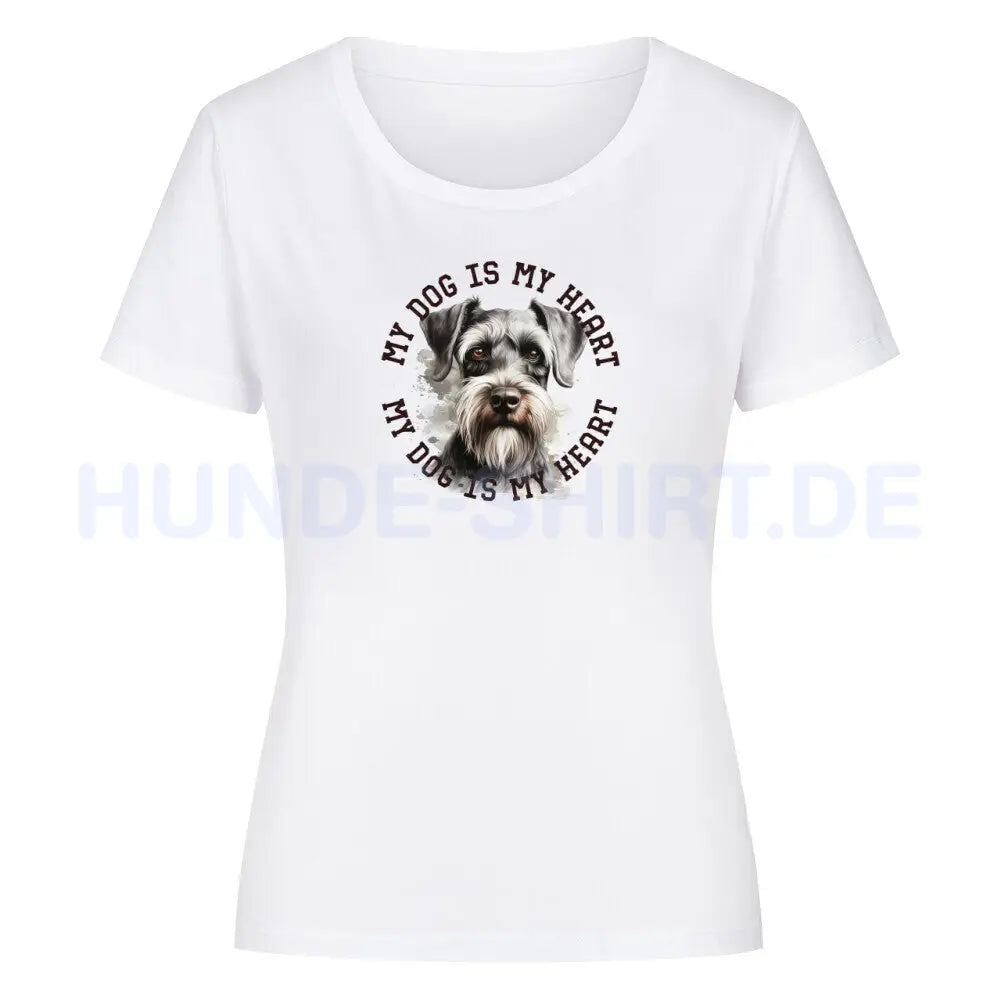 Premium Organic Damen-Shirt "Schnauzer HEART" Weiß – hunde-shirt.de