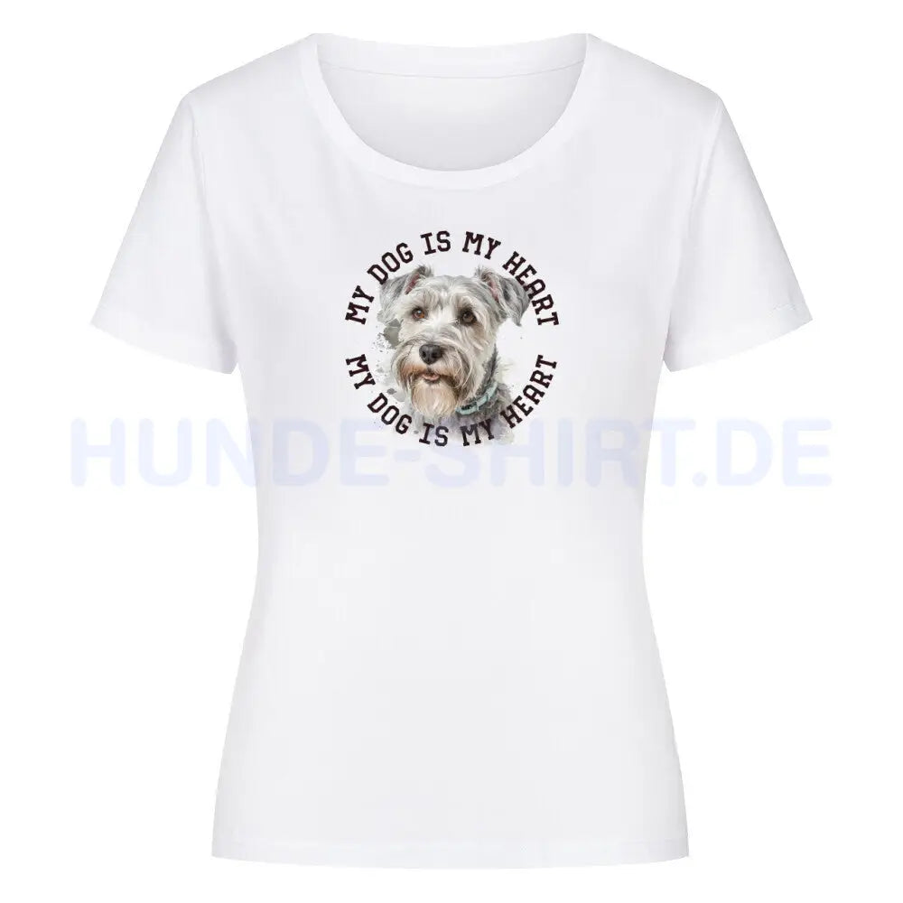 Premium Organic Damen-Shirt "Schnauzer hellgrau HEART" Weiß – hunde-shirt.de