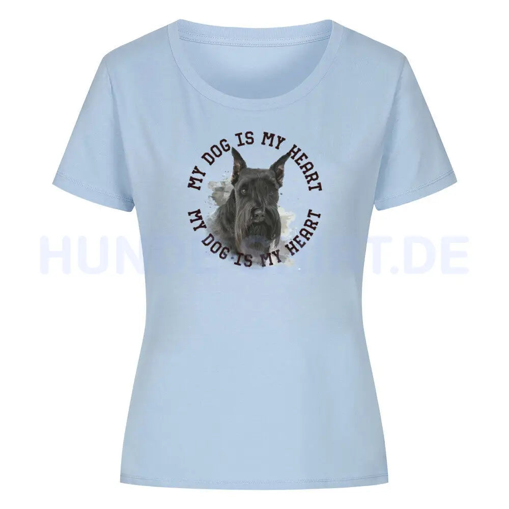 Premium Organic Damen-Shirt "Schnauzer schwarz HEART" Sky Blue – hunde-shirt.de